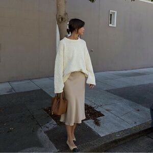 Quince 100% Mulberry Silk Midi Skirt Champagne Bias Cut XS